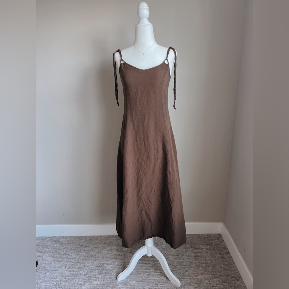 ZARA midi brown linen dress | Size XS